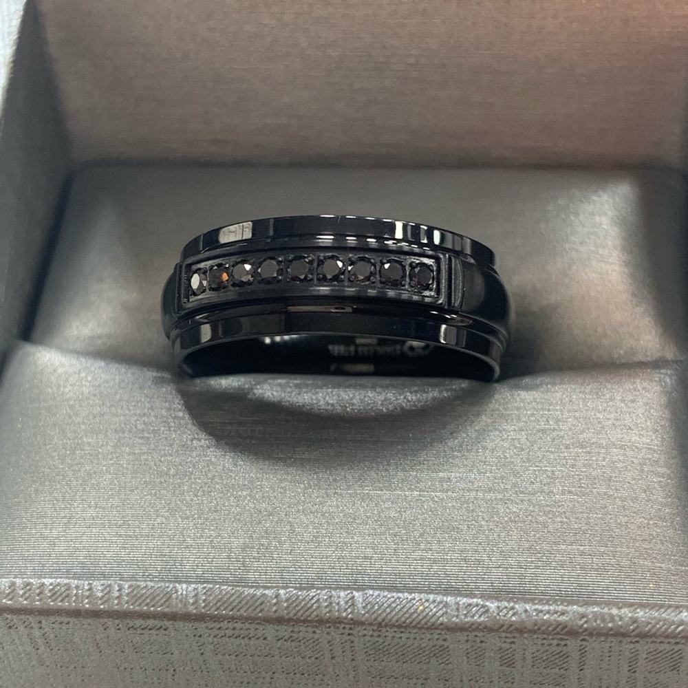 Men’s Blk Stainless Steel Blk Diamond Wedding Band